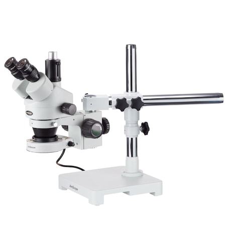 7X-45X Trinocular Single-Arm Boom Stereo Microscope, 80-LED Ring Light, 10MP USB 2 C-mount Camera